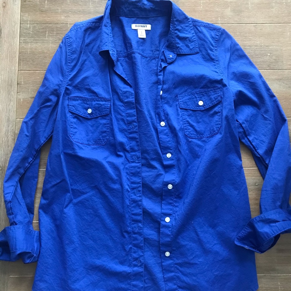Royal blue button down top